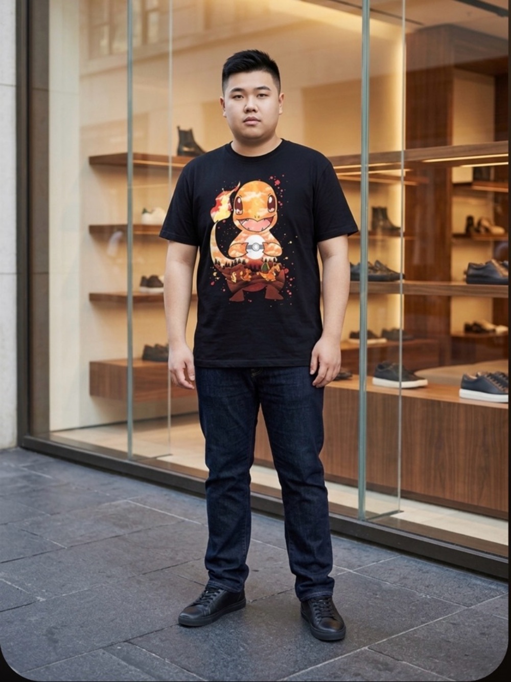 XL Pokémon Charmander Evolution Graphic Tee – Lightweight Black T-Shirt